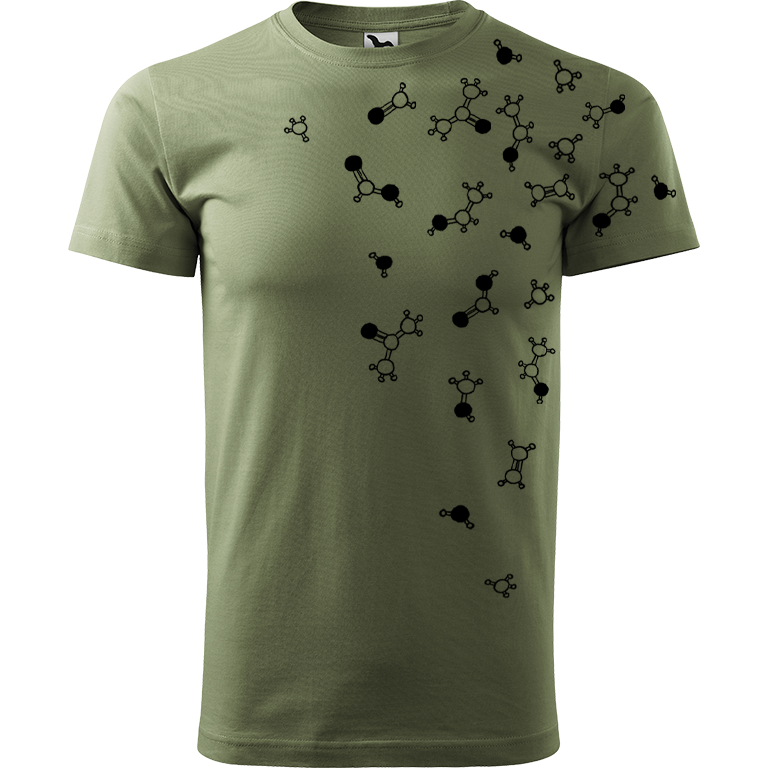 Ručně malované pánské triko Heavy New - Molekuly Velikost trička: XS, Barva trička: KHAKI, Barva motivu: ČERNÁ
