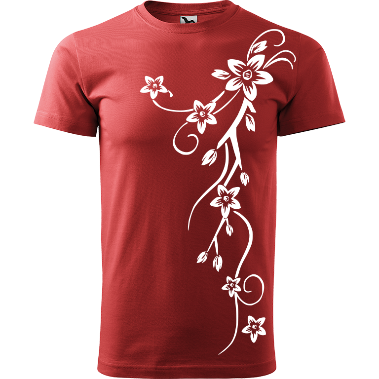 Ručně malované pánské triko Heavy New - Květiny Velikost trička: L, Barva trička: BORDÓ, Barva motivu: BÍLÁ