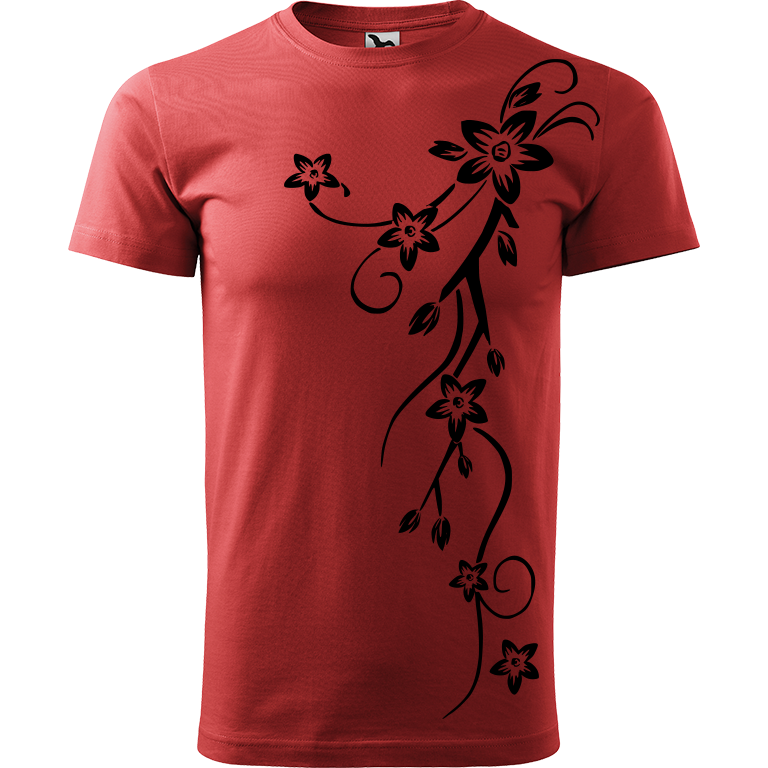 Ručně malované pánské triko Heavy New - Květiny Velikost trička: L, Barva trička: BORDÓ, Barva motivu: ČERNÁ