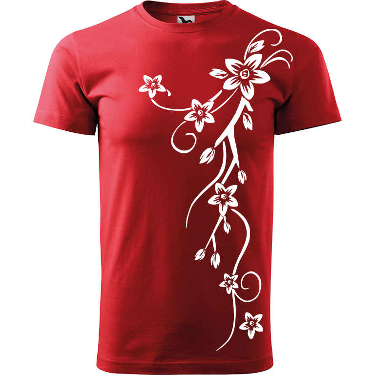 Ručně malované pánské triko Heavy New - Květiny Velikost trička: XS, Barva trička: ČERVENÁ, Barva motivu: BÍLÁ