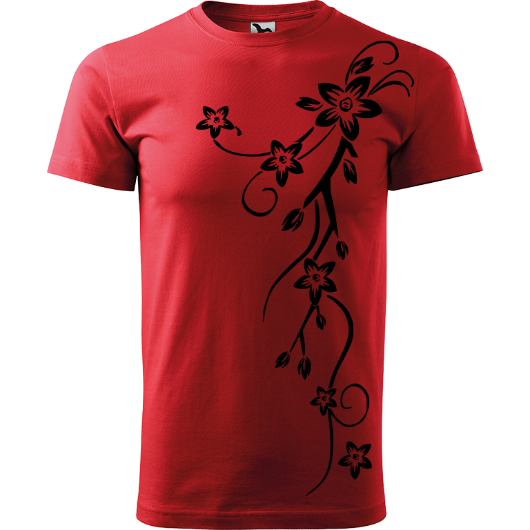 Ručně malované pánské triko Heavy New - Květiny Velikost trička: XS, Barva trička: ČERVENÁ, Barva motivu: ČERNÁ