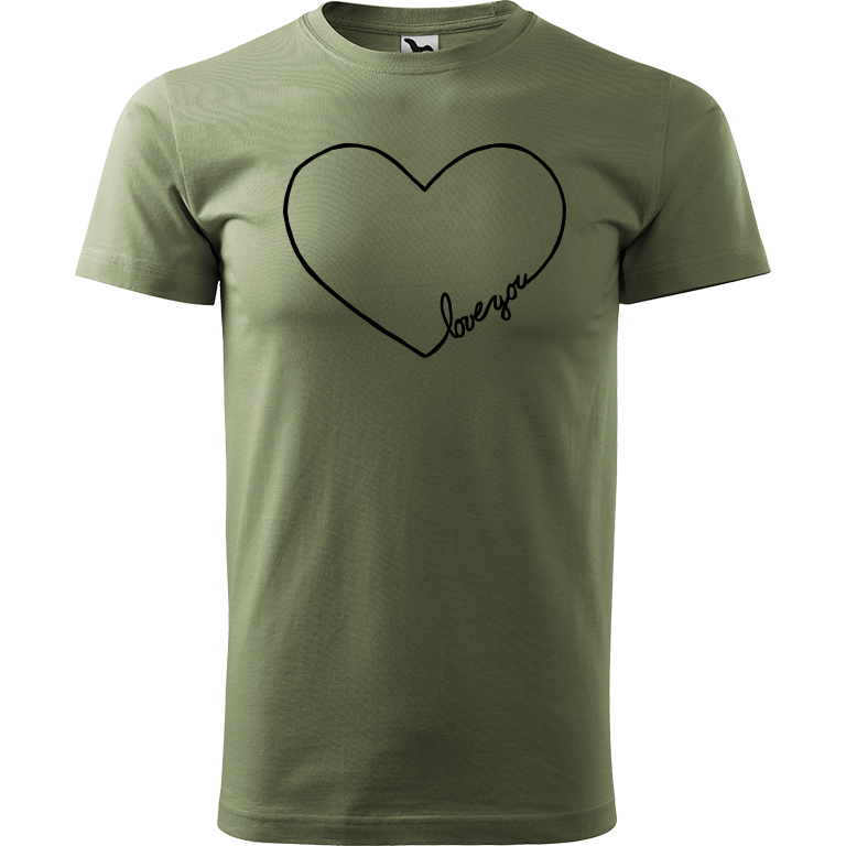 Ručně malované pánské triko Heavy New - "Love You" srdce Velikost trička: XS, Barva trička: KHAKI, Barva motivu: ČERNÁ