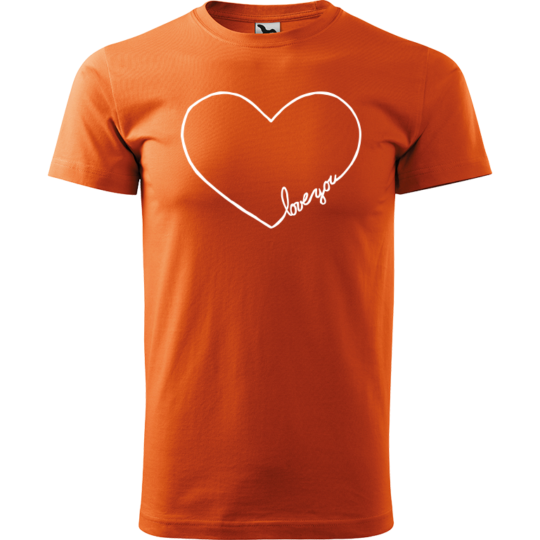 Ručně malované pánské triko Heavy New - "Love You" srdce Velikost trička: XS, Barva trička: ORANŽOVÁ, Barva motivu: BÍLÁ