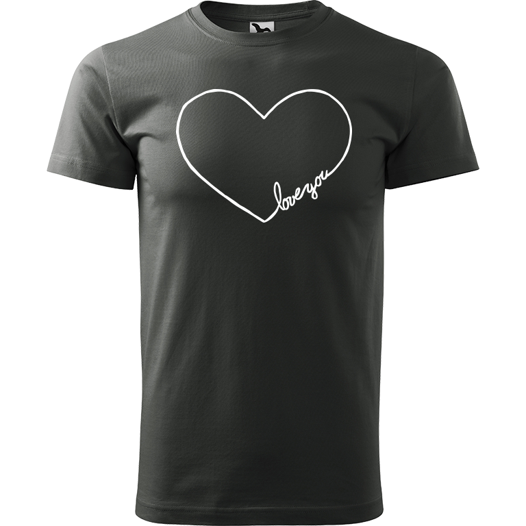Ručně malované pánské triko Heavy New - "Love You" srdce Velikost trička: XXL, Barva trička: TMAVÁ BŘIDLICE, Barva motivu: BÍLÁ