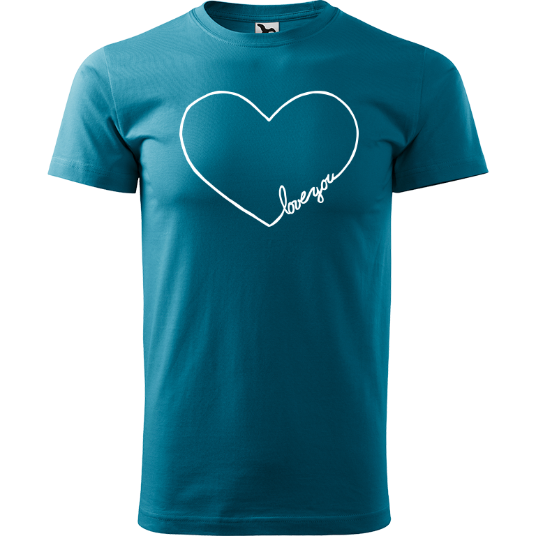 Ručně malované pánské triko Heavy New - "Love You" srdce Velikost trička: XXL, Barva trička: TMAVĚ TYRKYSOVÁ, Barva motivu: BÍLÁ