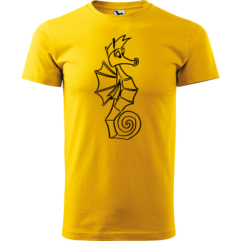 Ručně malované pánské triko Heavy New - Mořský koník Velikost trička: XXL, Barva trička: ŽLUTÁ, Barva motivu: ČERNÁ