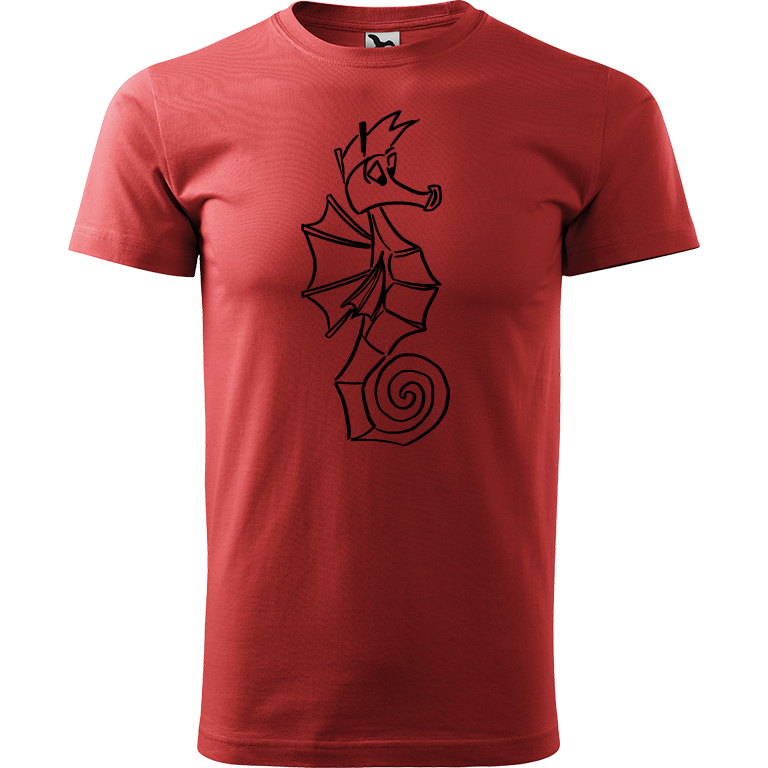 Ručně malované pánské triko Heavy New - Mořský koník Velikost trička: XXL, Barva trička: BORDÓ, Barva motivu: ČERNÁ