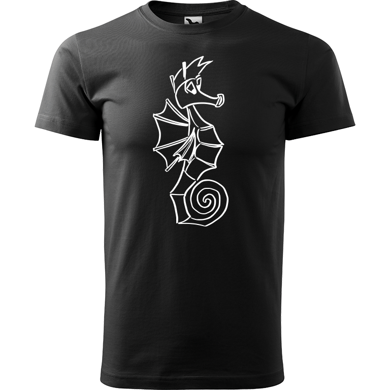 Ručně malované pánské triko Heavy New - Mořský koník Velikost trička: M, Barva trička: ČERNÁ, Barva motivu: BÍLÁ