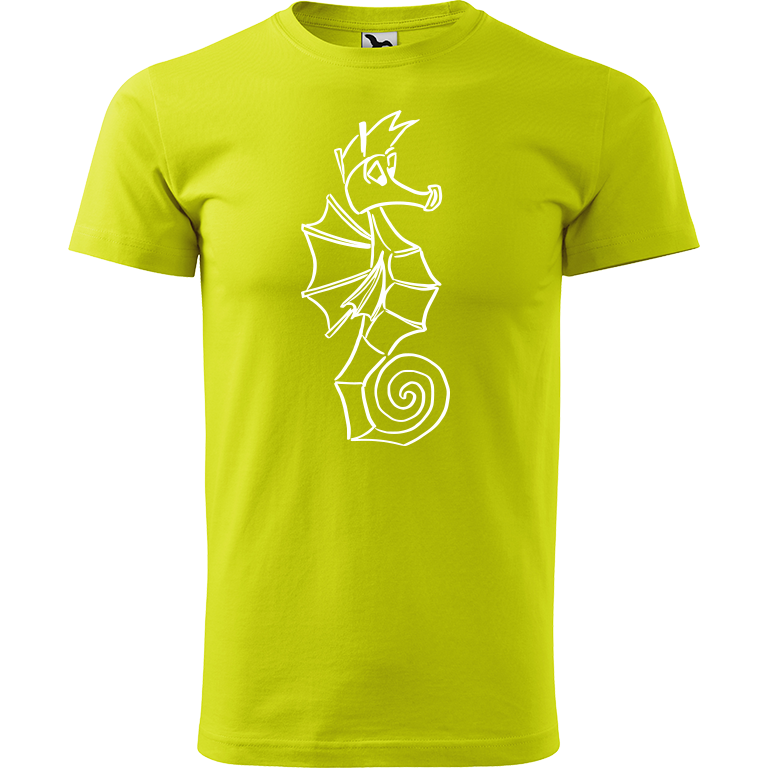 Ručně malované pánské triko Heavy New - Mořský koník Velikost trička: S, Barva trička: LIMETKOVÁ, Barva motivu: BÍLÁ