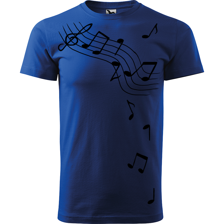Ručně malované pánské triko Heavy New - Noty Velikost trička: XL, Barva trička: MODRÁ, Barva motivu: ČERNÁ
