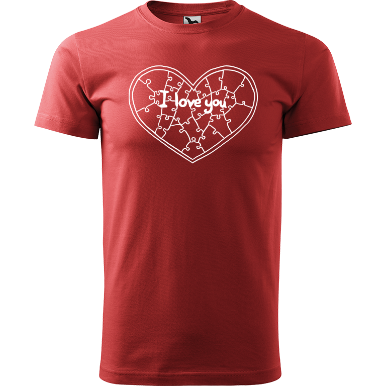 Ručně malované pánské triko Heavy New - Puzzle srdce Velikost trička: XXL, Barva trička: BORDÓ, Barva motivu: BÍLÁ