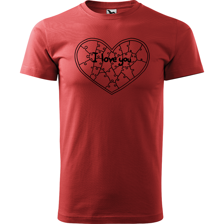 Ručně malované pánské triko Heavy New - Puzzle srdce Velikost trička: XXL, Barva trička: BORDÓ, Barva motivu: ČERNÁ