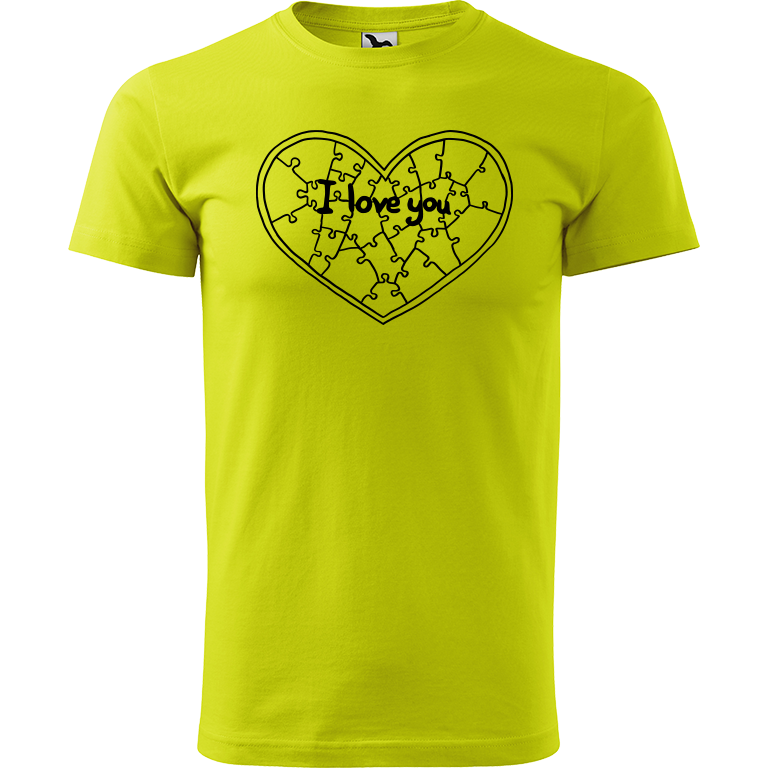 Ručně malované pánské triko Heavy New - Puzzle srdce Velikost trička: XL, Barva trička: LIMETKOVÁ, Barva motivu: ČERNÁ