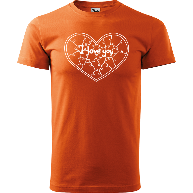 Ručně malované pánské triko Heavy New - Puzzle srdce Velikost trička: XS, Barva trička: ORANŽOVÁ, Barva motivu: BÍLÁ