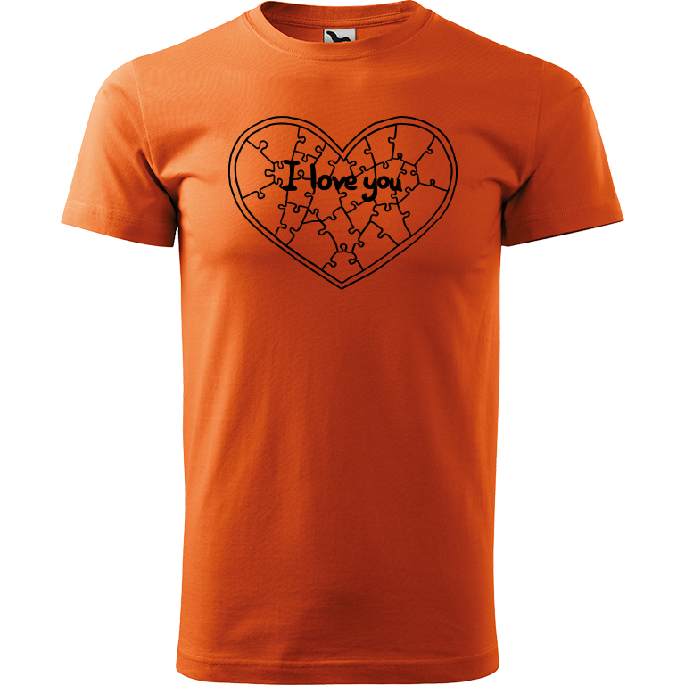 Ručně malované pánské triko Heavy New - Puzzle srdce Velikost trička: XS, Barva trička: ORANŽOVÁ, Barva motivu: ČERNÁ