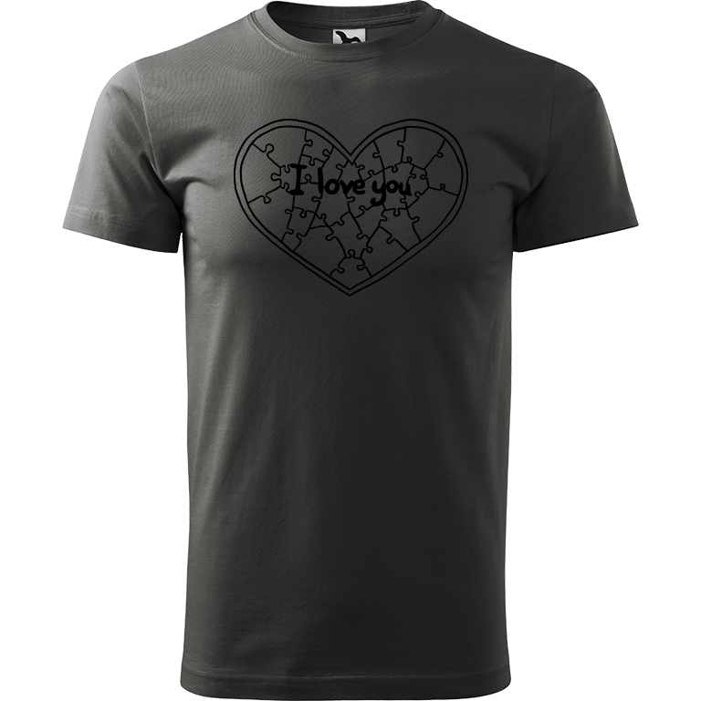 Ručně malované pánské triko Heavy New - Puzzle srdce Velikost trička: XXL, Barva trička: TMAVÁ BŘIDLICE, Barva motivu: ČERNÁ
