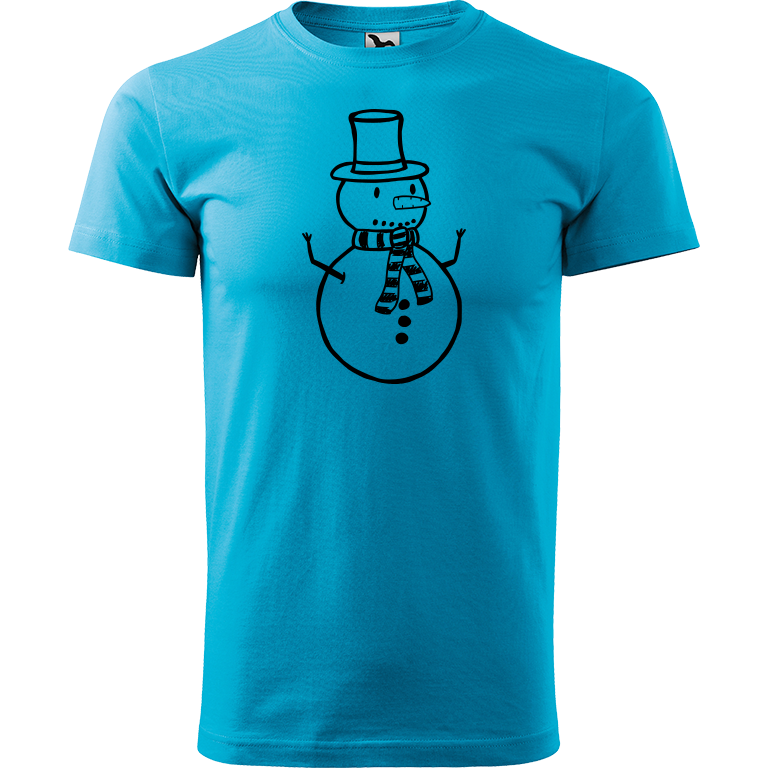 Ručně malované pánské triko Heavy New - Sněhulák Velikost trička: L, Barva trička: TYRKYSOVÁ, Barva motivu: ČERNÁ