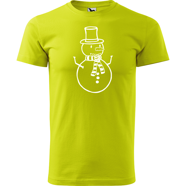 Ručně malované pánské triko Heavy New - Sněhulák Velikost trička: XS, Barva trička: LIMETKOVÁ, Barva motivu: BÍLÁ