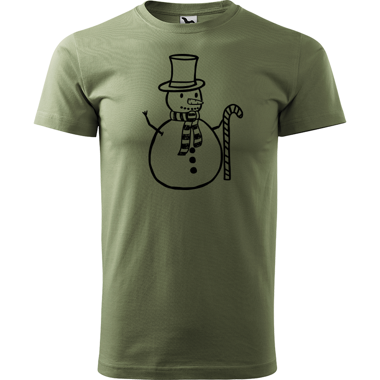 Ručně malované pánské triko Heavy New - Sněhulák s ozdobou Velikost trička: XS, Barva trička: KHAKI, Barva motivu: ČERNÁ