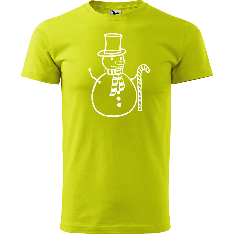 Ručně malované pánské triko Heavy New - Sněhulák s ozdobou Velikost trička: XXL, Barva trička: LIMETKOVÁ, Barva motivu: BÍLÁ
