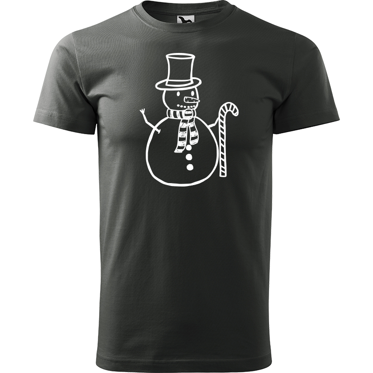 Ručně malované pánské triko Heavy New - Sněhulák s ozdobou Velikost trička: XXL, Barva trička: TMAVÁ BŘIDLICE, Barva motivu: BÍLÁ