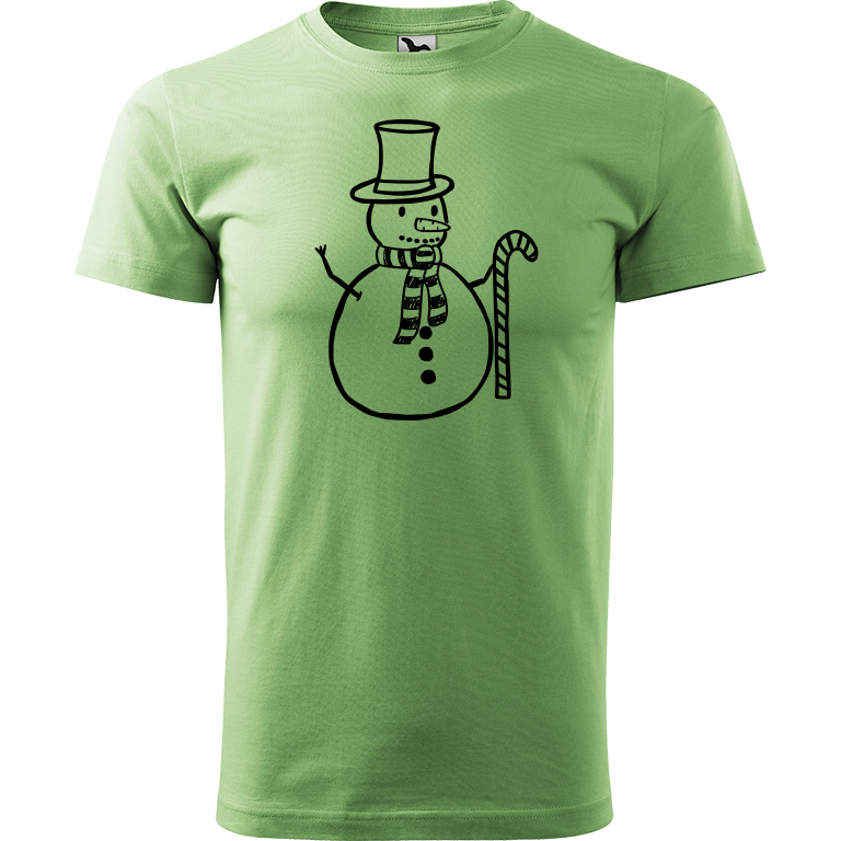 Ručně malované pánské triko Heavy New - Sněhulák s ozdobou Velikost trička: S, Barva trička: TRÁVOVĚ ZELENÁ, Barva motivu: ČERNÁ