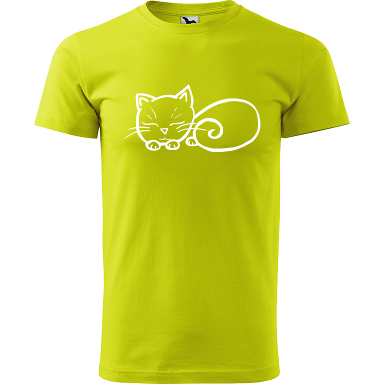 Ručně malované pánské triko Heavy New - Spící kotě Velikost trička: XL, Barva trička: LIMETKOVÁ, Barva motivu: BÍLÁ