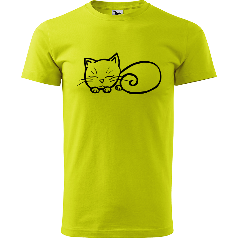 Ručně malované pánské triko Heavy New - Spící kotě Velikost trička: XL, Barva trička: LIMETKOVÁ, Barva motivu: ČERNÁ