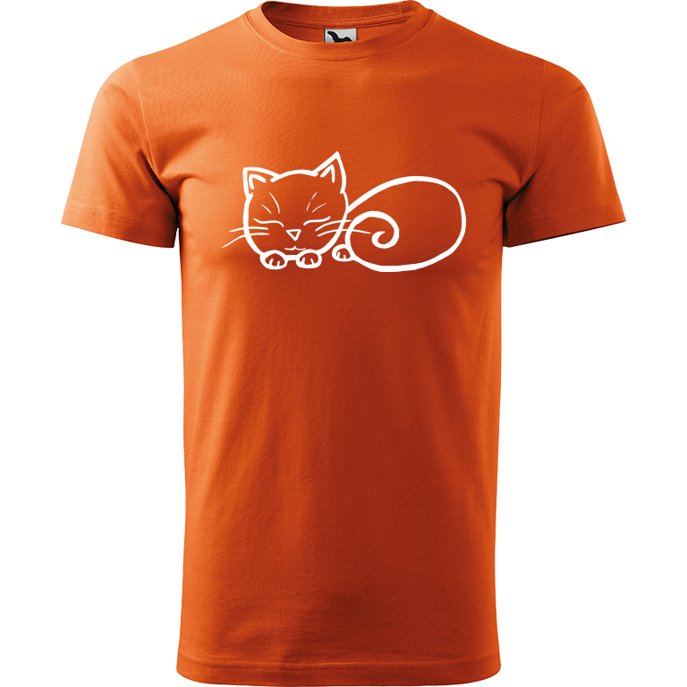Ručně malované pánské triko Heavy New - Spící kotě Velikost trička: XS, Barva trička: ORANŽOVÁ, Barva motivu: BÍLÁ