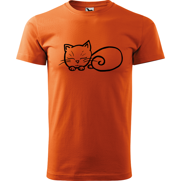 Ručně malované pánské triko Heavy New - Spící kotě Velikost trička: XS, Barva trička: ORANŽOVÁ, Barva motivu: ČERNÁ