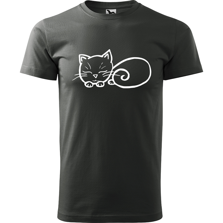 Ručně malované pánské triko Heavy New - Spící kotě Velikost trička: XXL, Barva trička: TMAVÁ BŘIDLICE, Barva motivu: BÍLÁ