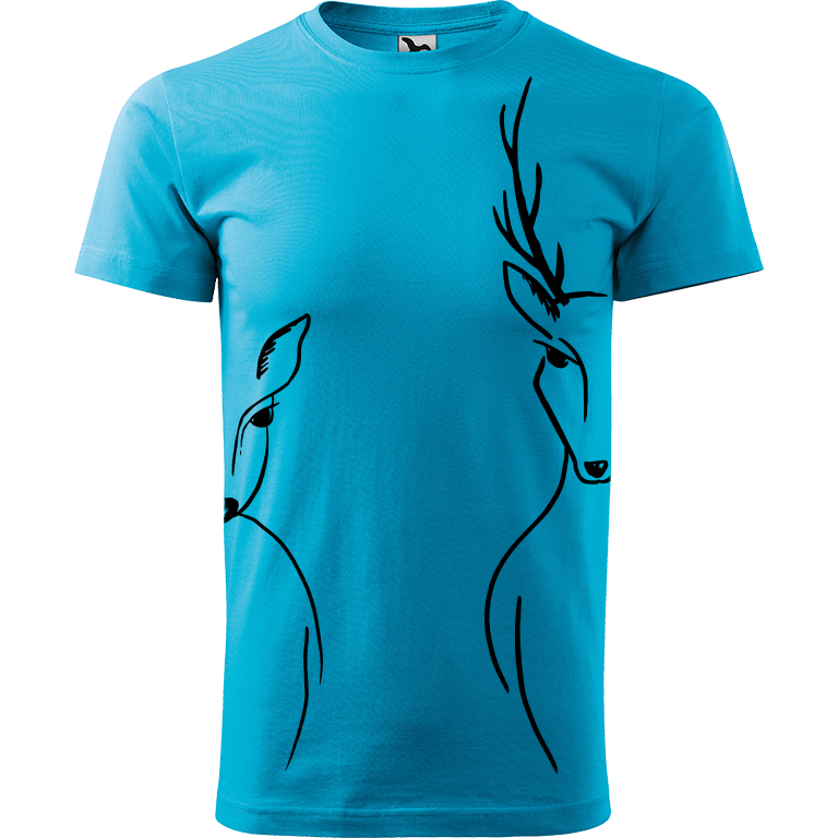 Ručně malované pánské triko Heavy New - Srnka & Jelen - Na bocích Velikost trička: XL, Barva trička: TYRKYSOVÁ, Barva motivu: ČERNÁ
