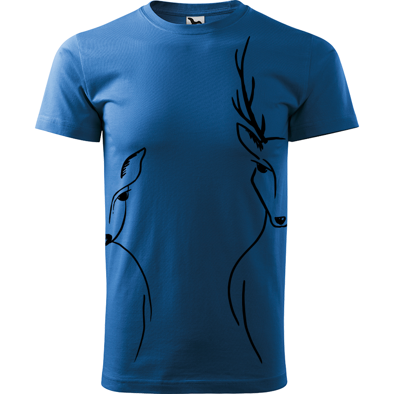 Ručně malované pánské triko Heavy New - Srnka & Jelen - Na bocích Velikost trička: M, Barva trička: AZUROVÁ, Barva motivu: ČERNÁ