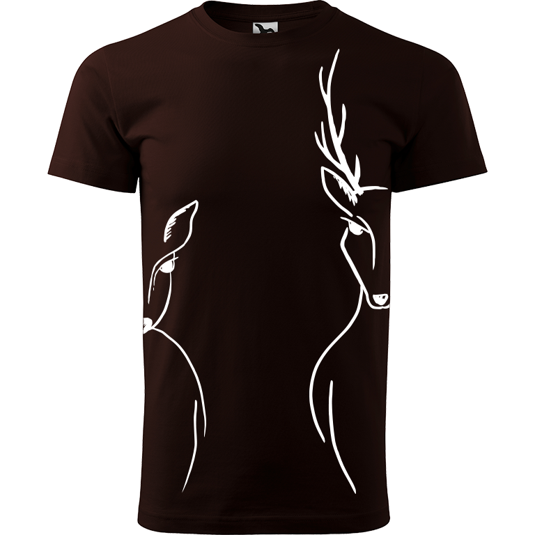 Ručně malované pánské triko Heavy New - Srnka & Jelen - Na bocích Velikost trička: M, Barva trička: KÁVOVÁ, Barva motivu: BÍLÁ