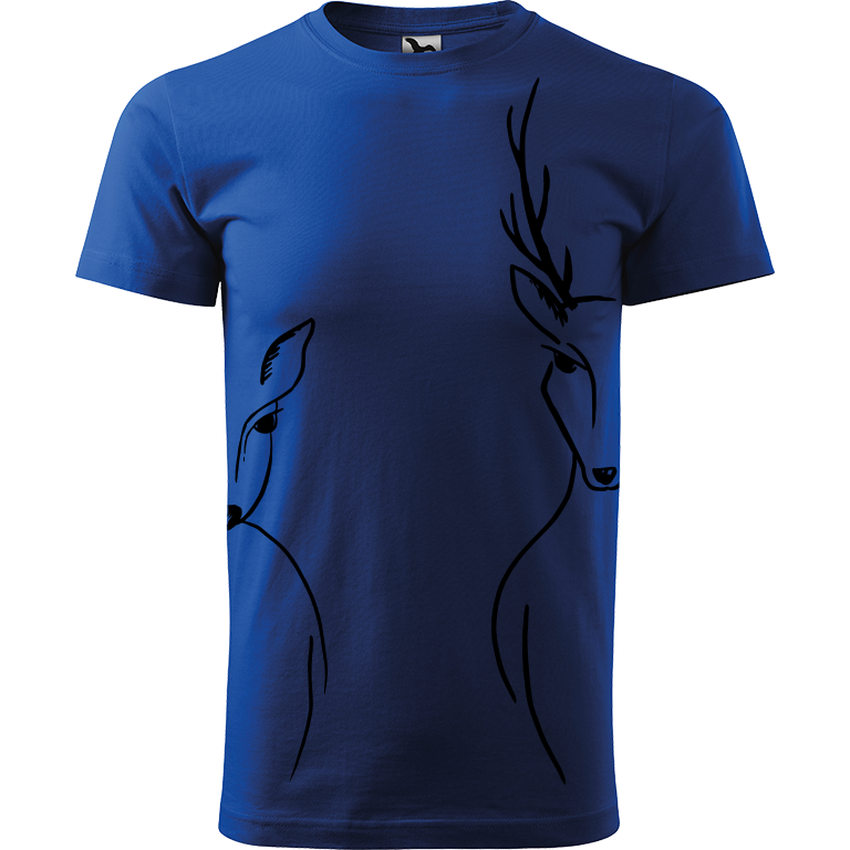 Ručně malované pánské triko Heavy New - Srnka & Jelen - Na bocích Velikost trička: XL, Barva trička: MODRÁ, Barva motivu: ČERNÁ