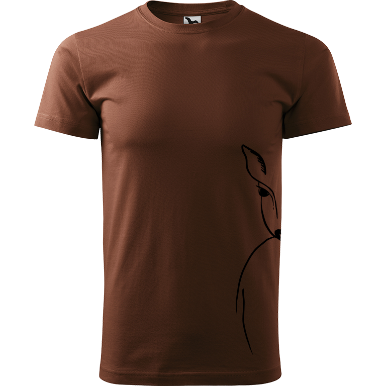 Ručně malované pánské triko Heavy New - Srnka - Na boku Velikost trička: S, Barva trička: ČOKOLÁDOVÁ, Barva motivu: ČERNÁ