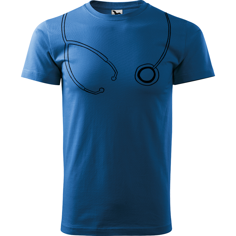 Ručně malované pánské triko Heavy New - Stetoskop Velikost trička: XL, Barva trička: AZUROVÁ, Barva motivu: ČERNÁ