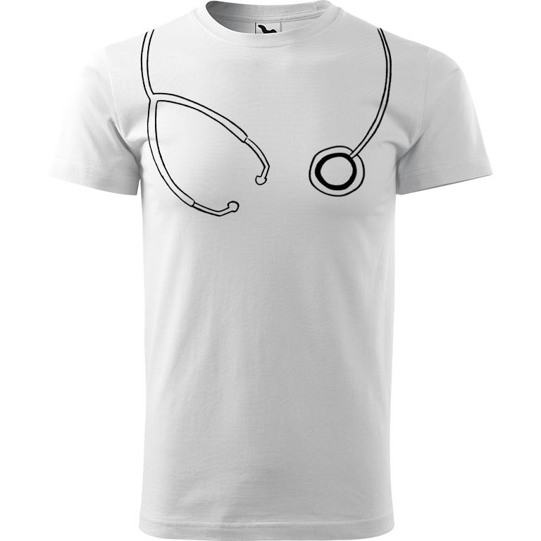 Ručně malované pánské triko Heavy New - Stetoskop Velikost trička: XL, Barva trička: BÍLÁ, Barva motivu: ČERNÁ
