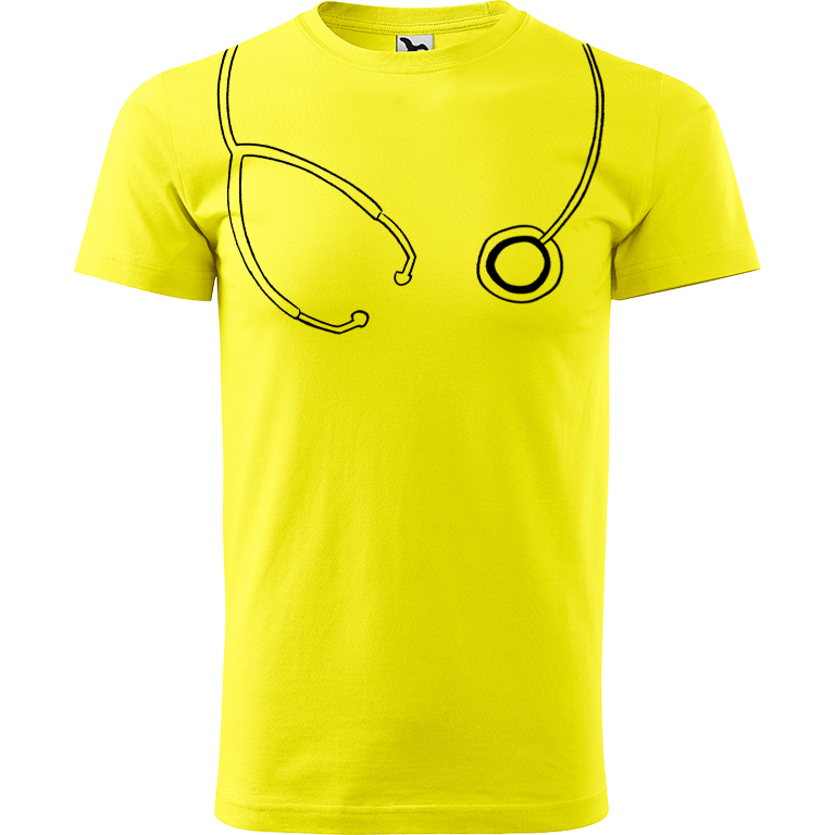Ručně malované pánské triko Heavy New - Stetoskop Velikost trička: XL, Barva trička: CITRONOVÁ, Barva motivu: ČERNÁ