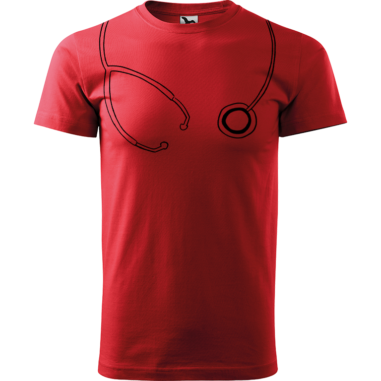 Ručně malované pánské triko Heavy New - Stetoskop Velikost trička: XS, Barva trička: ČERVENÁ, Barva motivu: ČERNÁ