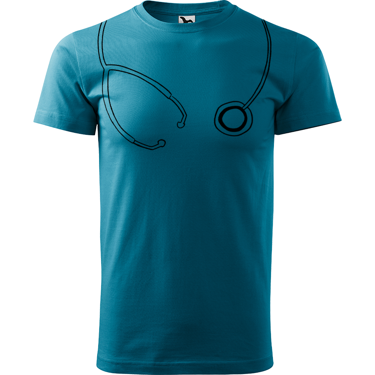 Ručně malované pánské triko Heavy New - Stetoskop Velikost trička: XXL, Barva trička: TMAVĚ TYRKYSOVÁ, Barva motivu: ČERNÁ