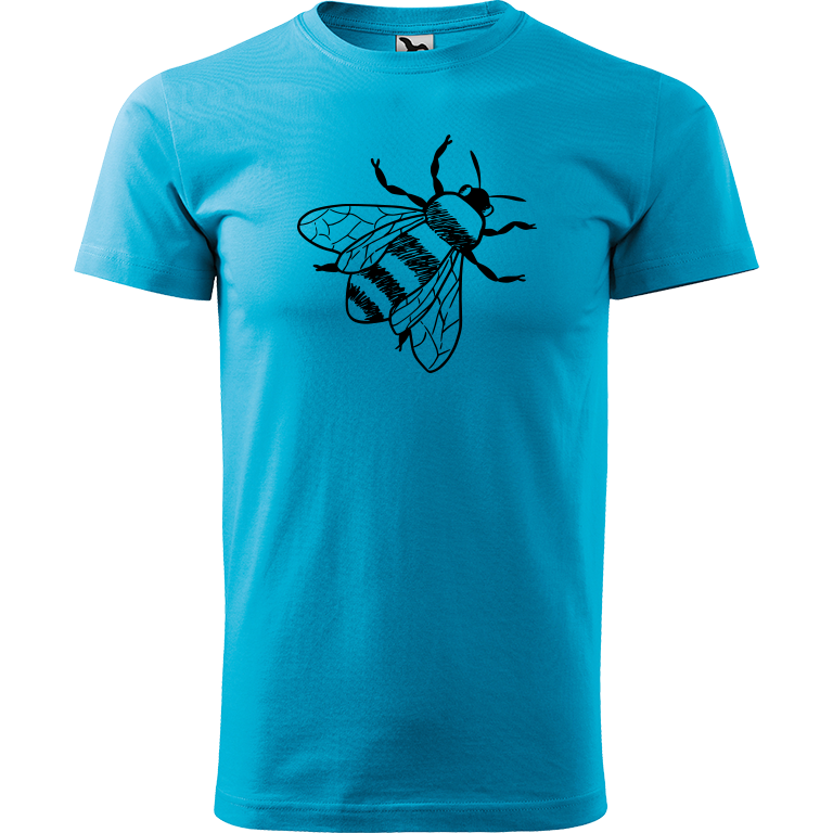Ručně malované pánské triko Heavy New - Včela Velikost trička: XS, Barva trička: TYRKYSOVÁ, Barva motivu: ČERNÁ