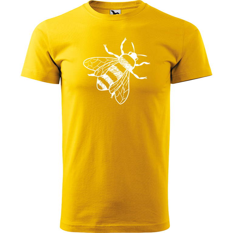Ručně malované pánské triko Heavy New - Včela Velikost trička: M, Barva trička: ŽLUTÁ, Barva motivu: BÍLÁ