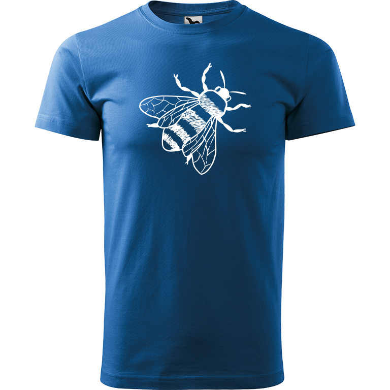 Ručně malované pánské triko Heavy New - Včela Velikost trička: XXL, Barva trička: AZUROVÁ, Barva motivu: BÍLÁ