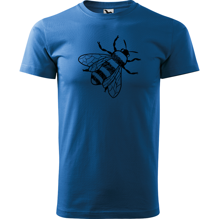 Ručně malované pánské triko Heavy New - Včela Velikost trička: XS, Barva trička: AZUROVÁ, Barva motivu: ČERNÁ
