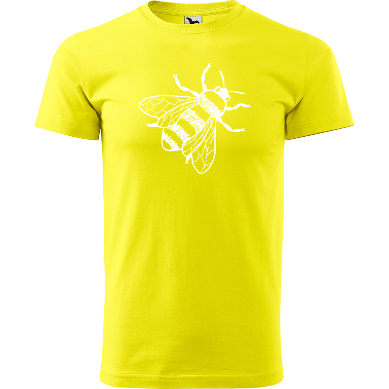 Ručně malované pánské triko Heavy New - Včela Velikost trička: M, Barva trička: CITRONOVÁ, Barva motivu: BÍLÁ