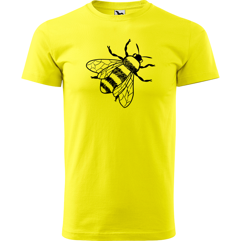 Ručně malované pánské triko Heavy New - Včela Velikost trička: S, Barva trička: CITRONOVÁ, Barva motivu: ČERNÁ