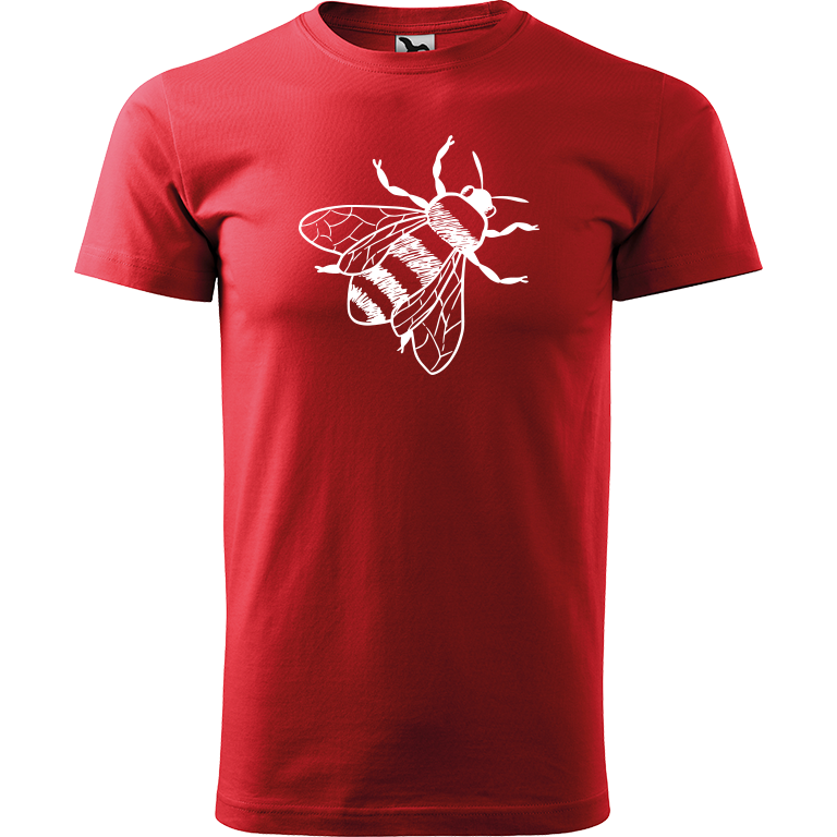 Ručně malované pánské triko Heavy New - Včela Velikost trička: XXL, Barva trička: ČERVENÁ, Barva motivu: BÍLÁ