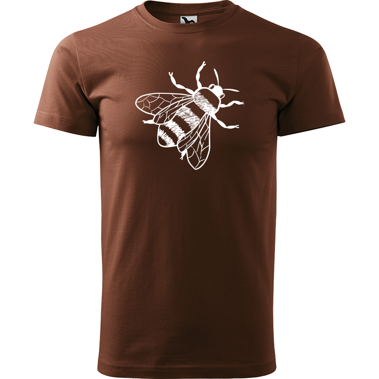 Ručně malované pánské triko Heavy New - Včela Velikost trička: M, Barva trička: ČOKOLÁDOVÁ, Barva motivu: BÍLÁ