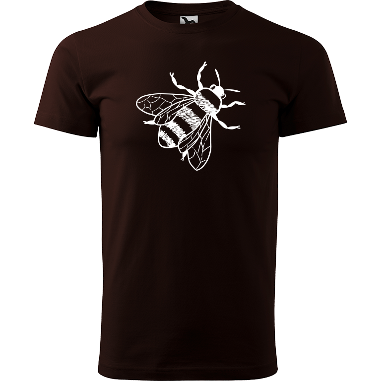 Ručně malované pánské triko Heavy New - Včela Velikost trička: M, Barva trička: KÁVOVÁ, Barva motivu: BÍLÁ